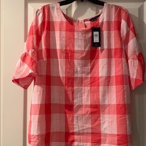 Pink Plaid Flutter Sleeve Tommy Hilfiger Top